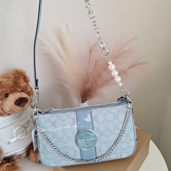 NWT Coach C8306 Lonnie Baguette Crossbody In Signature Jacquard in Marbleblu - Picture 2 of 14